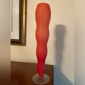 CARLO MORETTI Orange Red Tall 15” Thin Art GLASS Satin “SATINATO” VASE Murano
